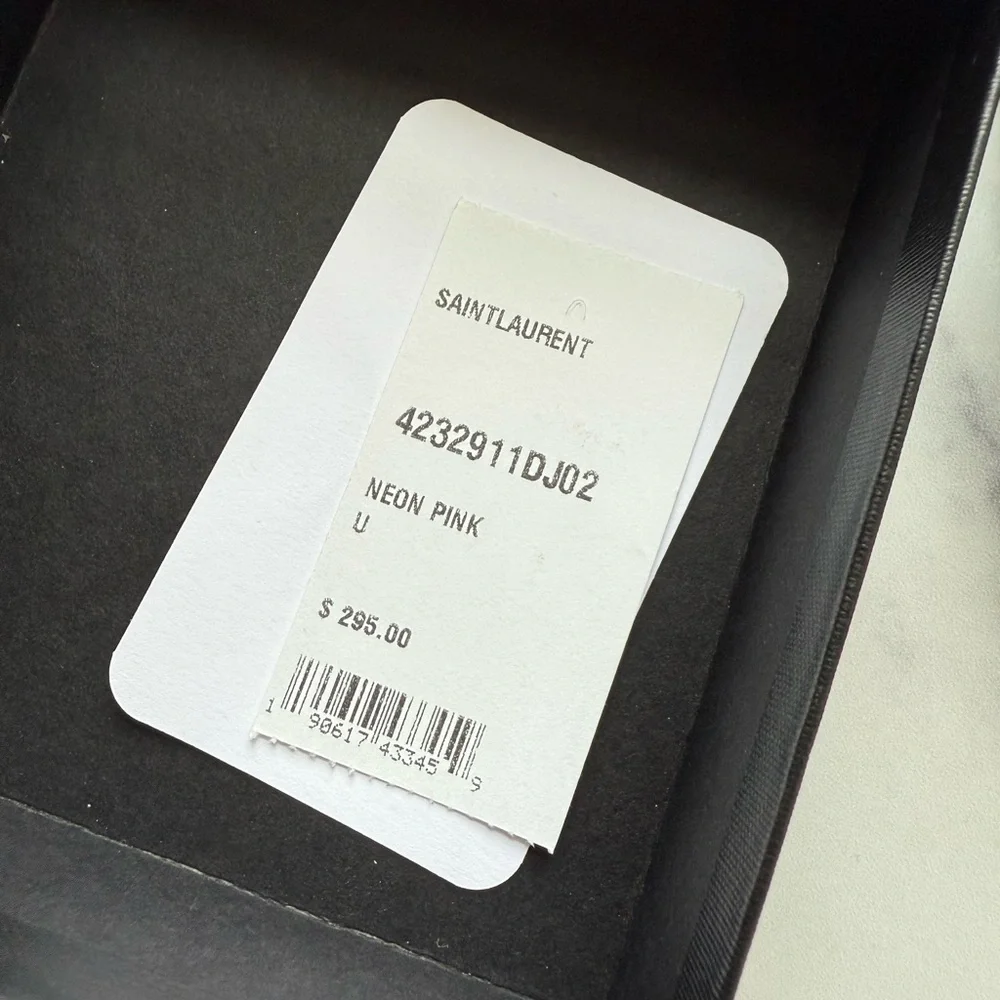 YSL Yves Saint Laurent Neon Pink Card Holder - Picture 4 of 4